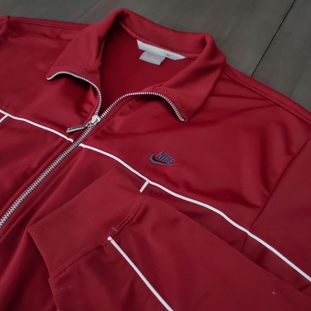 Vintage NIKE Jacket Medium Red Crimson Full Zip Embroidered Logo Gray Tag Y2K